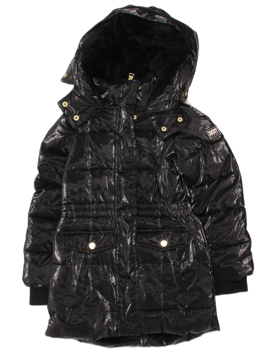 Piumino imbottito con cappuccio per bambina Dkny 3-4 anni in poliammide nero