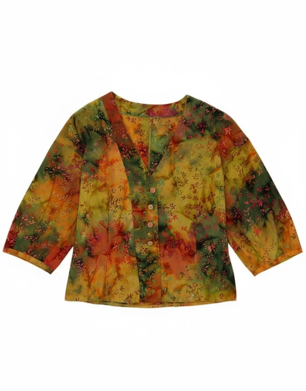 Camicetta vintage da donna con maniche a 3/4 UK 12 floreale multicolore medio