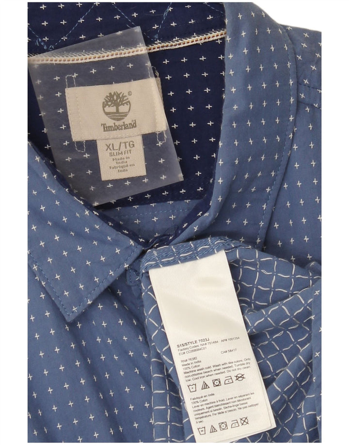 Camicia slim fit da uomo Timberland con motivo astratto XL in cotone blu