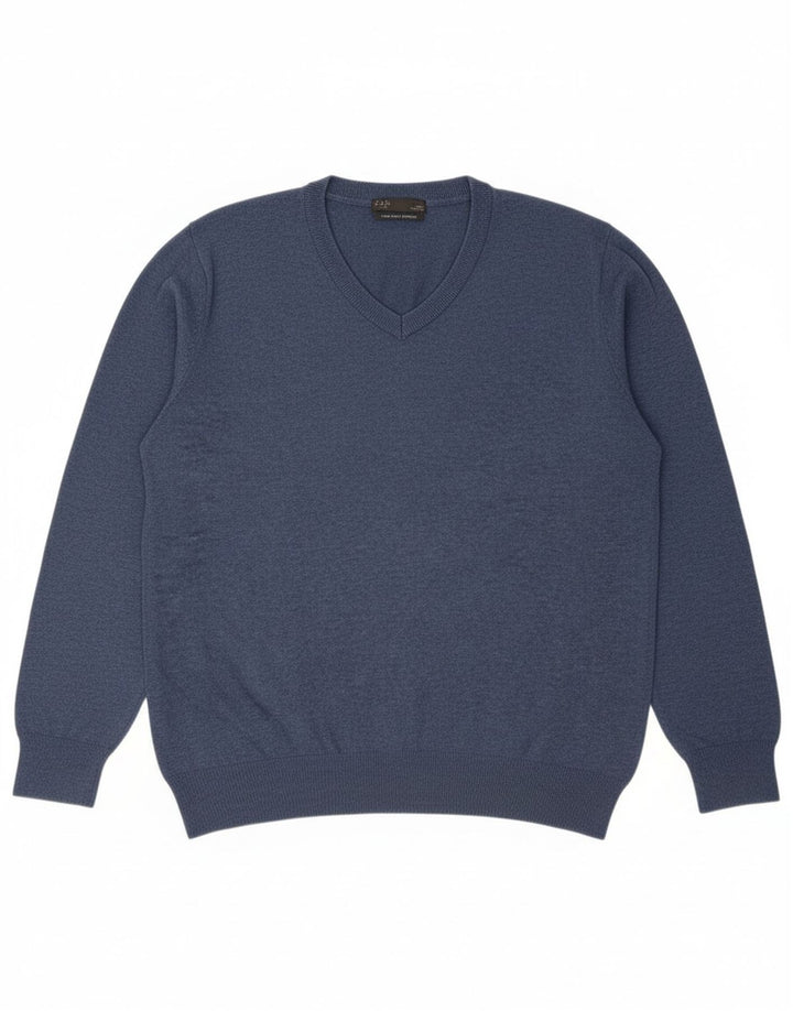 MARKS & SPENCER Mens V-Neck Jumper Sweater Large Navy Blue Cotton