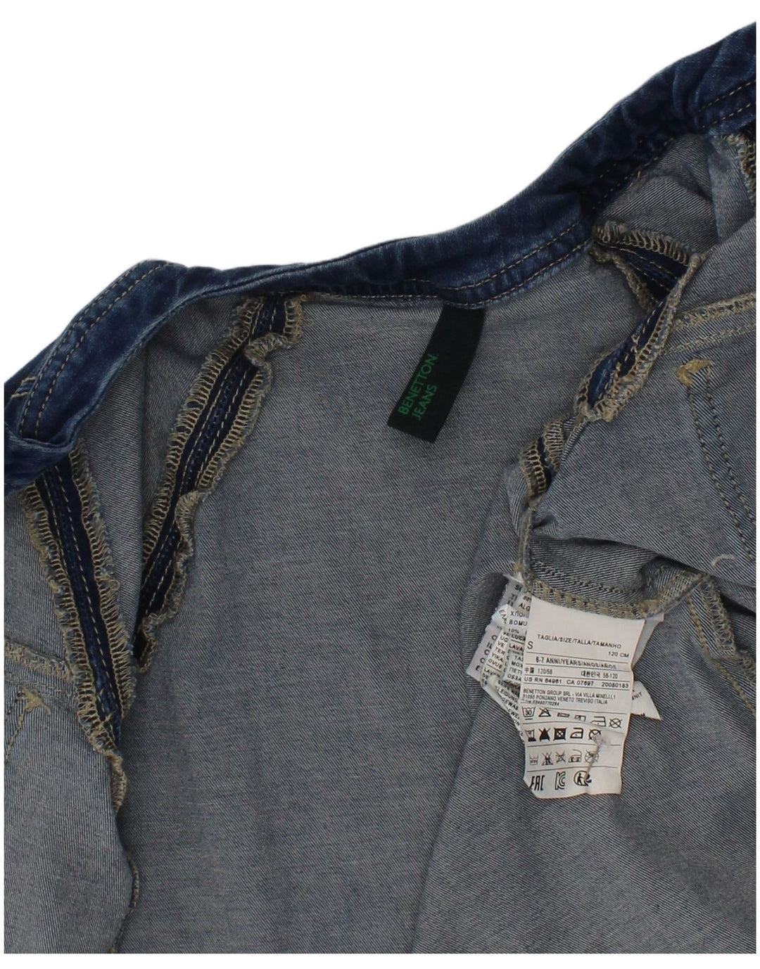Giubbotto Jeans Bambina Benetton 6-7 Anni Small Blu Cotone