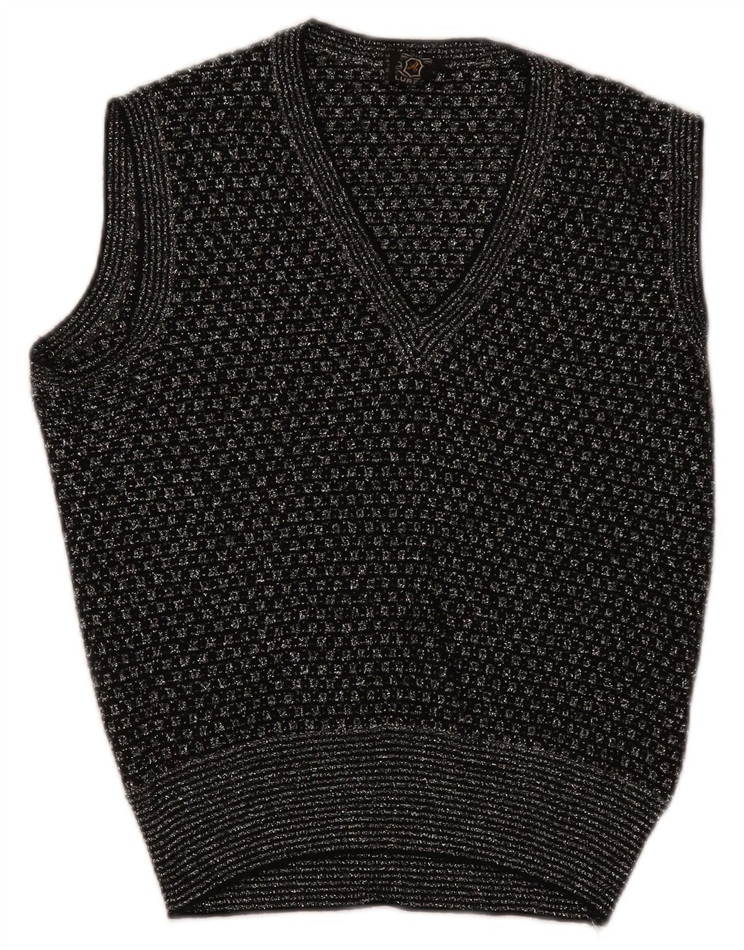 Canottiera vintage da donna UK 14 media nera geometrica