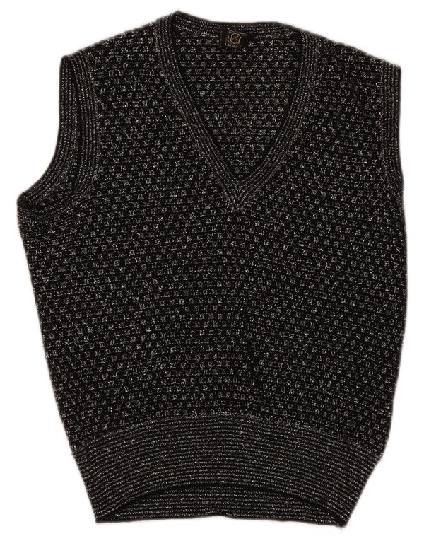 Canottiera vintage da donna UK 14 media nera geometrica