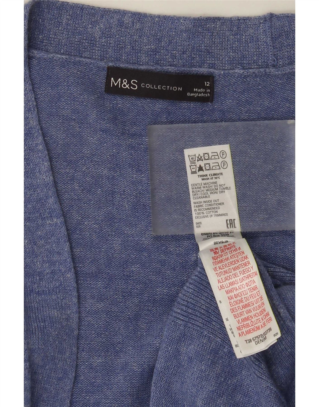 Maglione cardigan aperto da donna Marks & Spencer UK 12 blu medio screziato