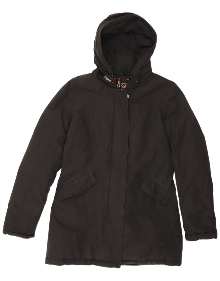 Cappotto imbottito con cappuccio da donna Woolrich UK 14 cotone nero medio