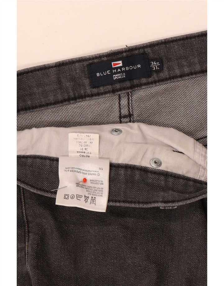 Jeans dritti da uomo Marks & Spencer blu Harbour W36 L31 cotone grigio