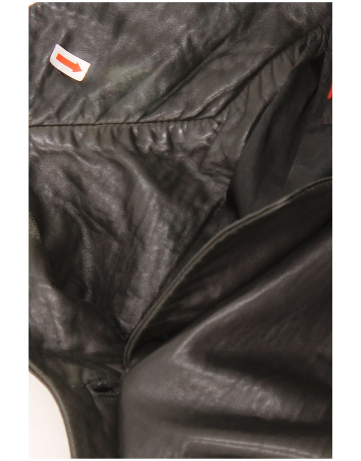 MAURITIUS Giacca blazer in pelle da donna a 3 bottoni UK 18 XL Pelle nera