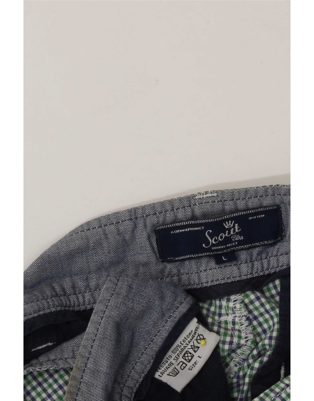 Pantaloncini chino da uomo Scout grandi W34 in cotone a quadri verdi
