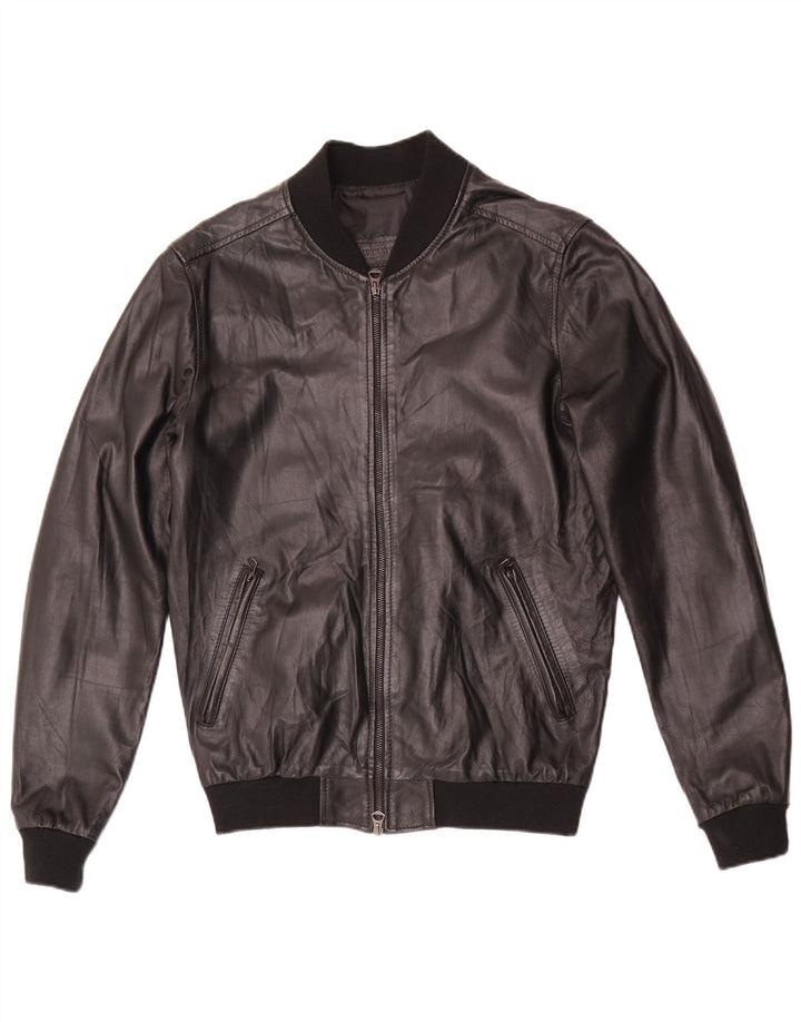 Giubbotto bomber in pelle vintage da uomo IT 48 in pelle nera media