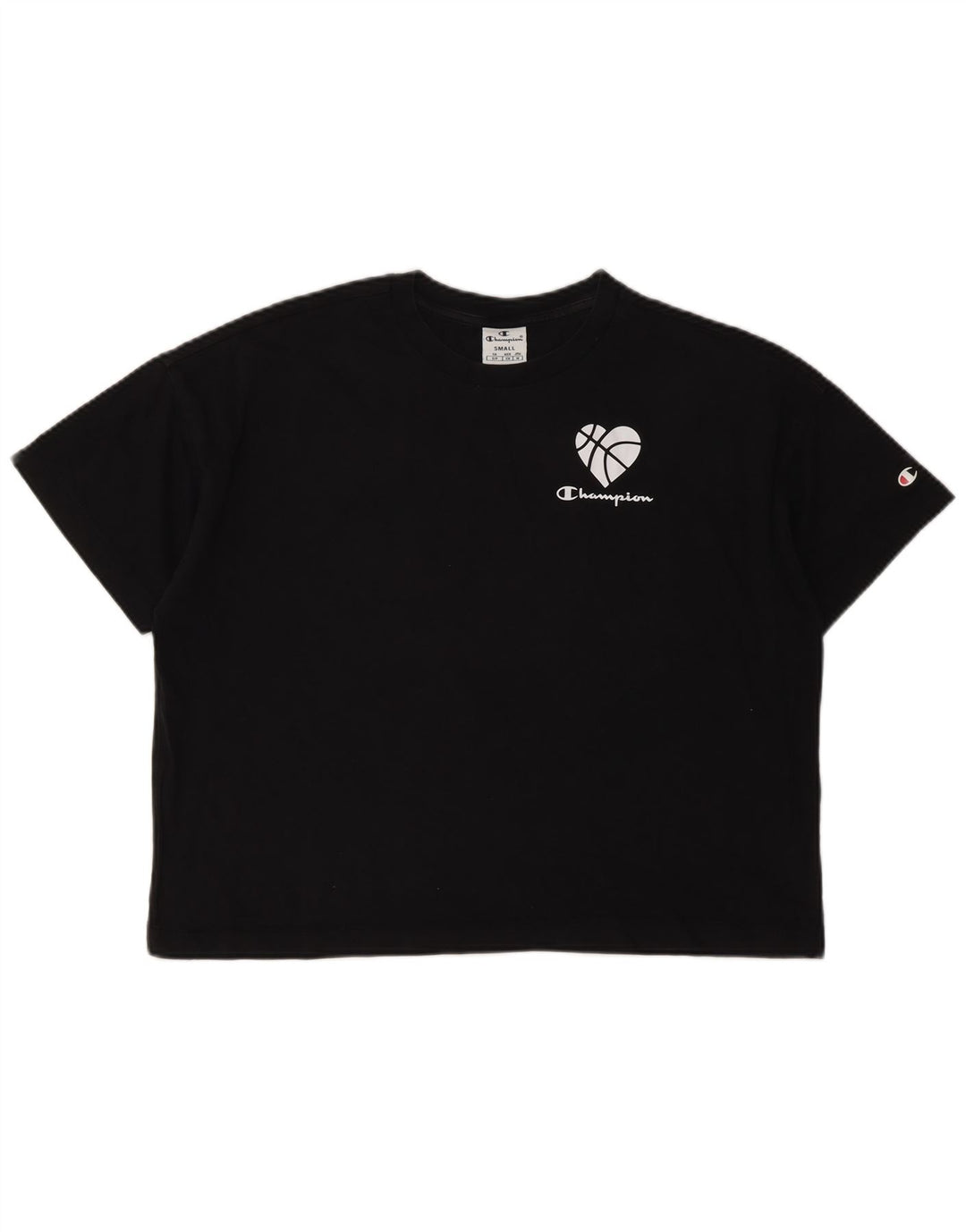 CHAMPION T-shirt grafica oversize corta da donna Top UK 10 Small Nera