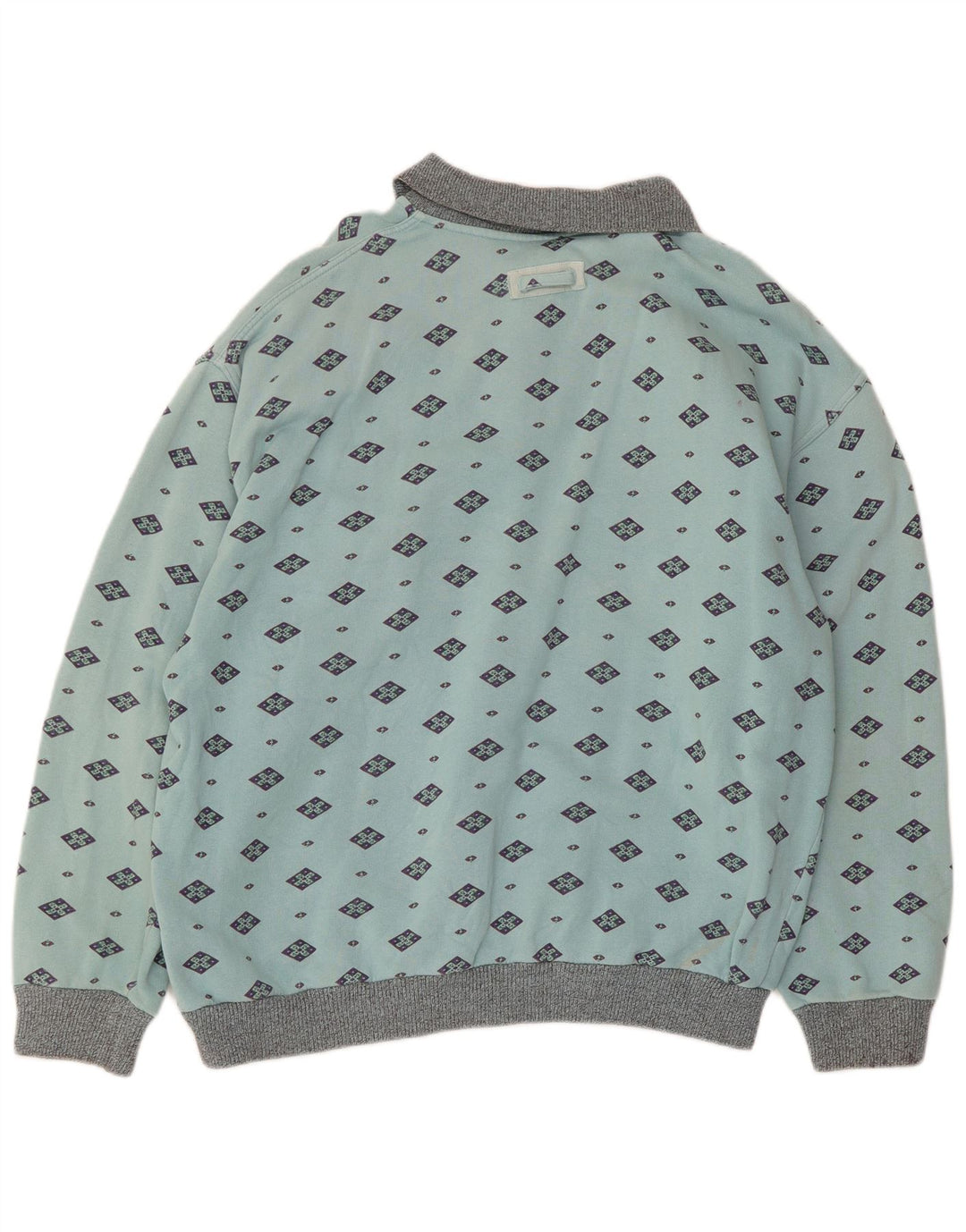 Felpa vintage da uomo con collo alto, maglione, cotone geometrico blu medio
