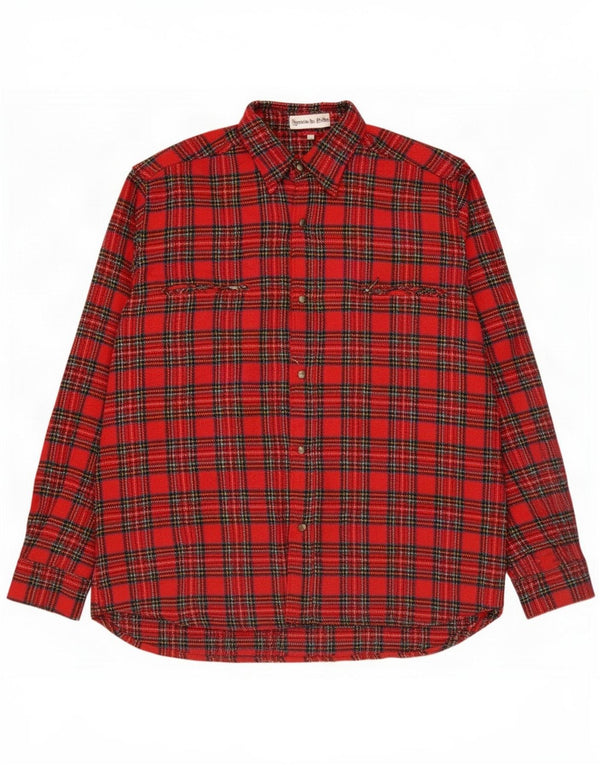 Camicia overshirt da uomo vintage taglia 43 grande acrilico scozzese rosso