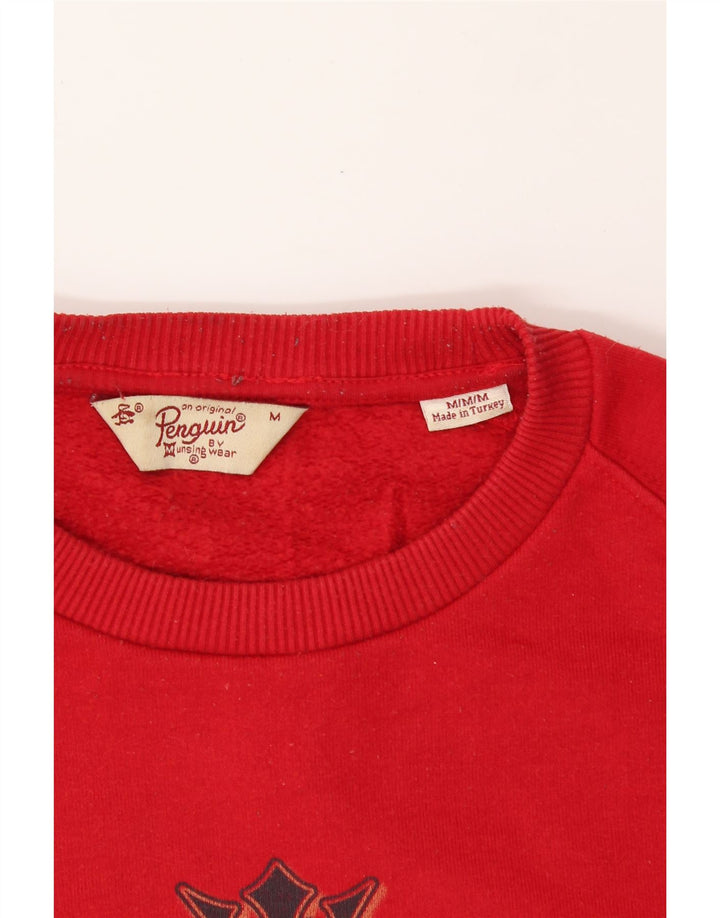 PENGUIN Mens Graphic Sweatshirt Jumper Medium Red Cotton Vintage Penguin and Second-Hand Penguin from Messina Hembry 