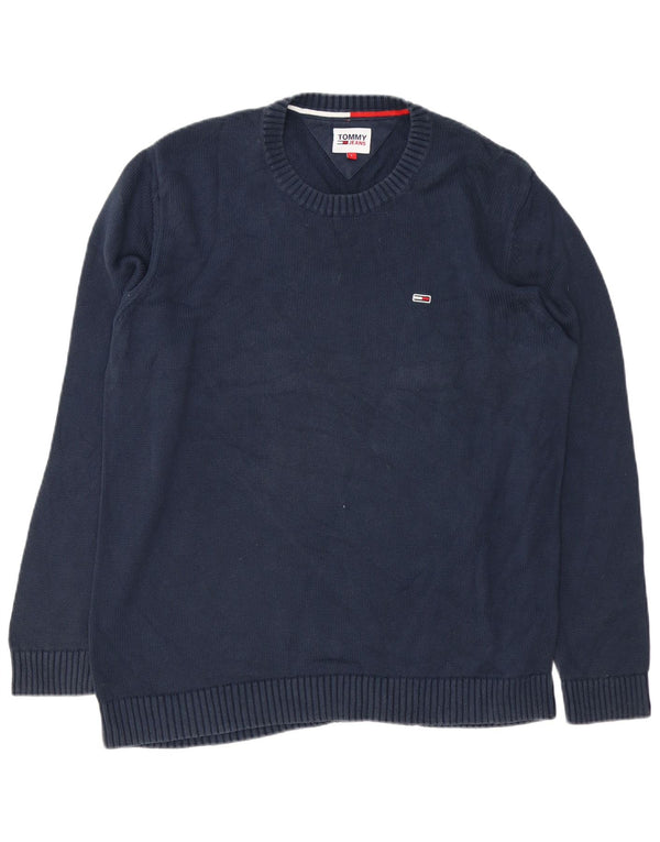 Maglione maglione girocollo da uomo Tommy Hilfiger grande cotone blu navy