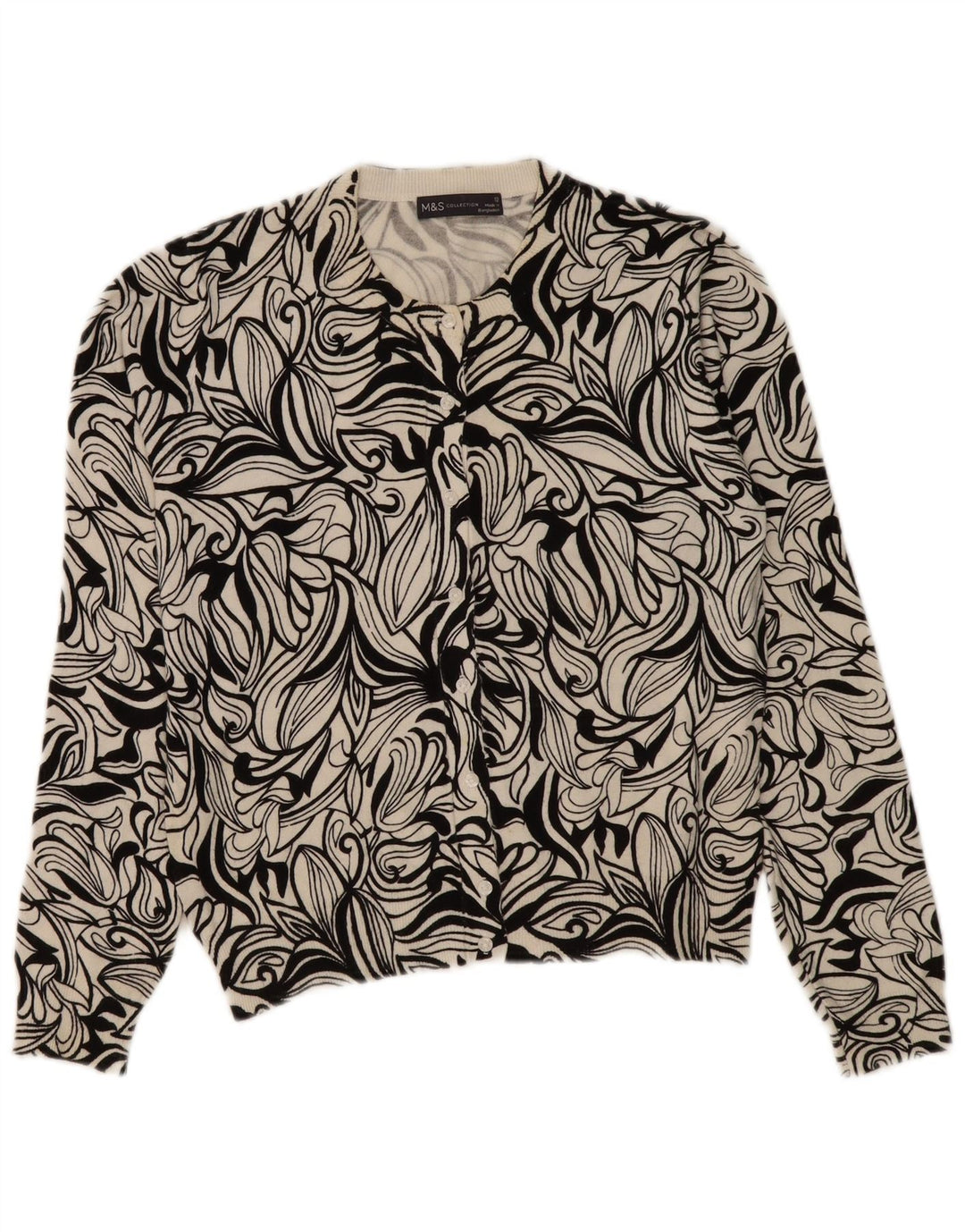 Maglione cardigan da donna Marks & Spencer UK 12 Viscosa floreale nera media