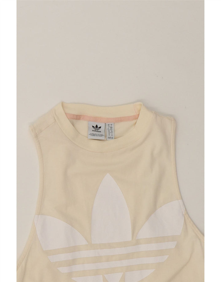 ADIDAS Womens Graphic Vest Top UK 10 Small Off White Cotton Vintage Adidas and Second-Hand Adidas from Messina Hembry 