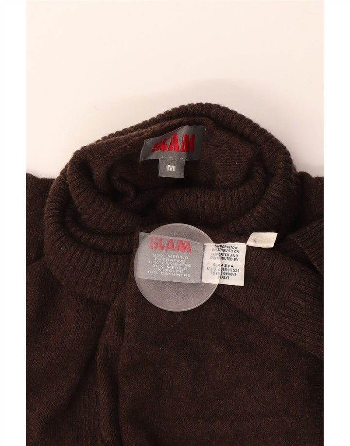 Maglione da uomo a collo alto Slam in lana merino marrone medio