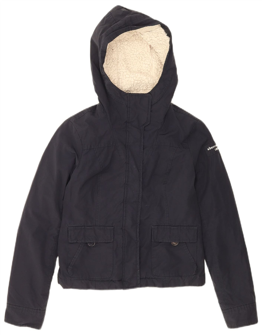 Giubbotto bomber con cappuccio da bambina ABERCROMBIE & FITCH 11-12 anni, grande, blu navy
