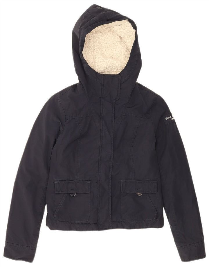 Giubbotto bomber con cappuccio da bambina ABERCROMBIE & FITCH 11-12 anni, grande, blu navy