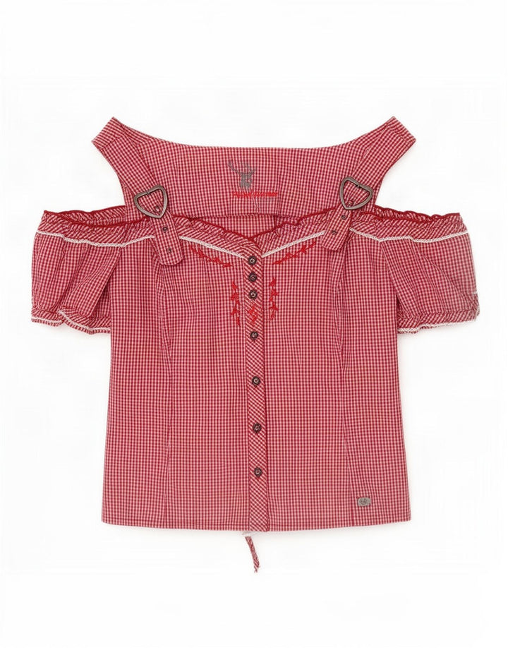 Spieth & Wensky Camicetta da donna con spalle scoperte Top UK 14 Percalle rosso medio