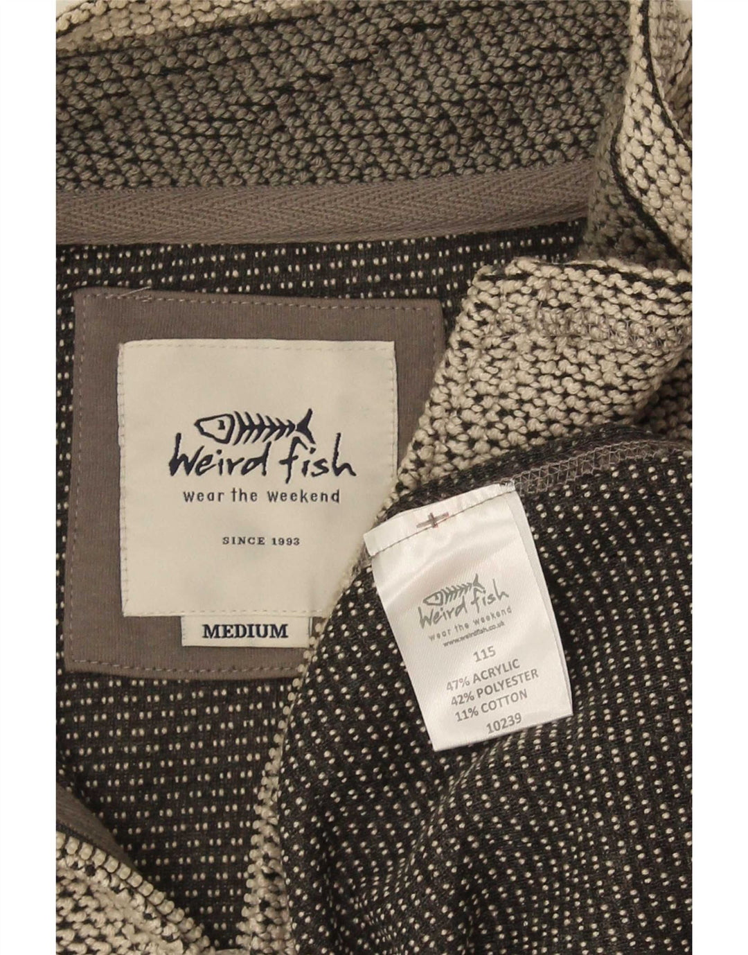 Felpa con collo con zip grafica da uomo Weird Fish, maglione color grigio medio