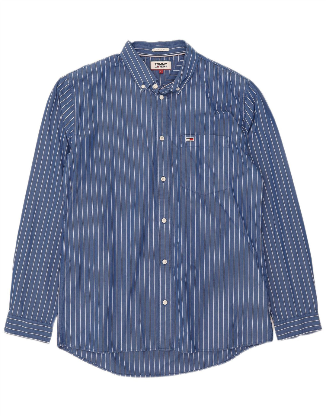 Camicia da uomo Regular Fit Tommy Hilfiger Large in cotone a righe blu