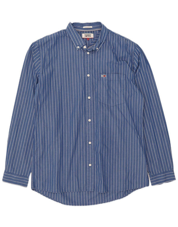 Camicia da uomo Regular Fit Tommy Hilfiger Large in cotone a righe blu