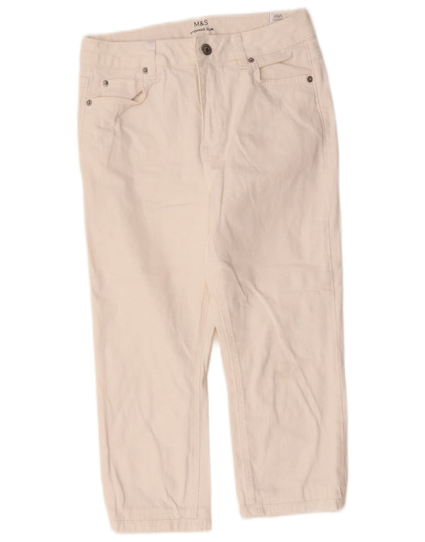 Jeans crop slim da donna Marks & Spencer UK 10 piccoli W28 L20 cotone bianco