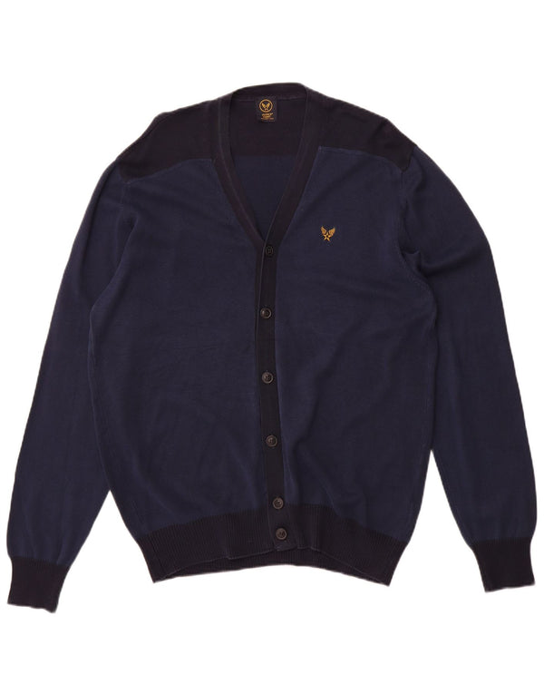 Maglione cardigan da uomo Avirex XL in cotone color block blu navy