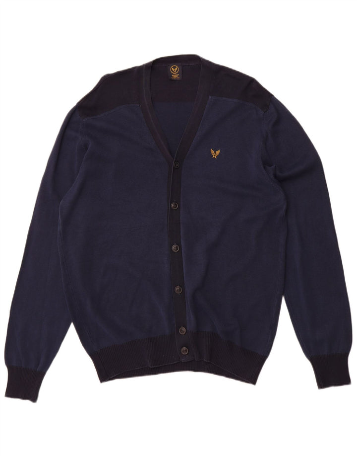 Maglione cardigan da uomo Avirex XL in cotone color block blu navy