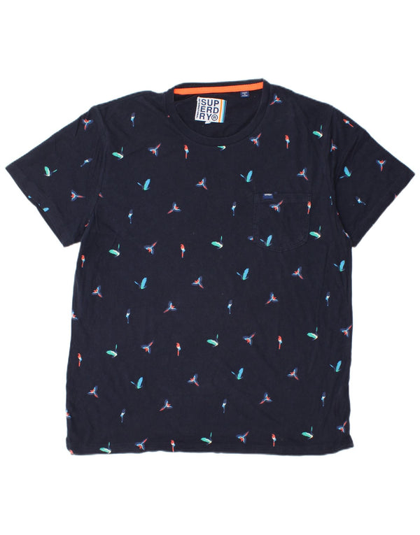 T-shirt grafica da uomo Superdry Top 2XL in cotone blu navy con uccelli