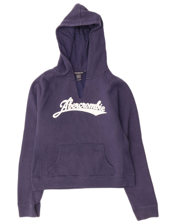 Maglione con cappuccio grafico da donna Abercrombie & Fitch UK 16 grande blu navy