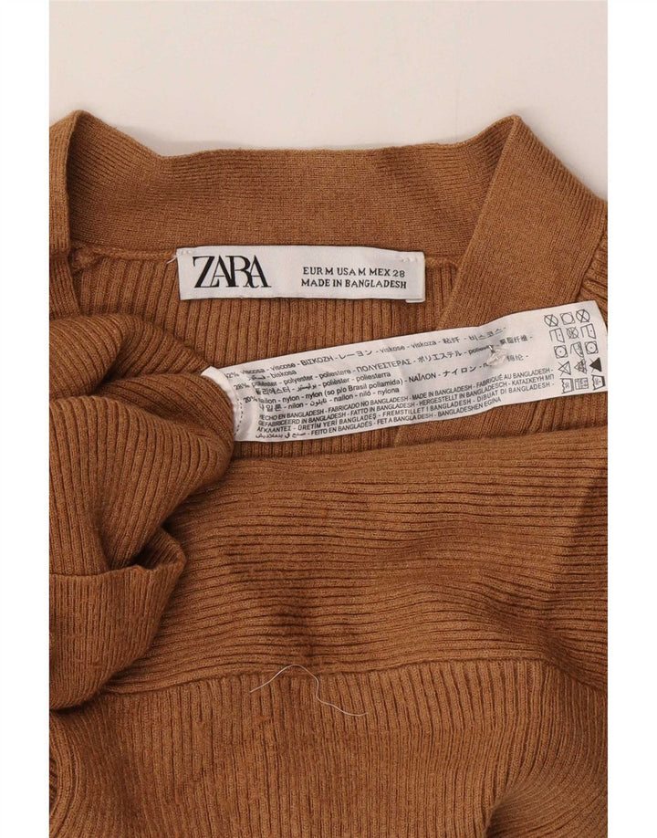 Maglione cardigan corto da donna Zara UK 14 Viscosa marrone medio