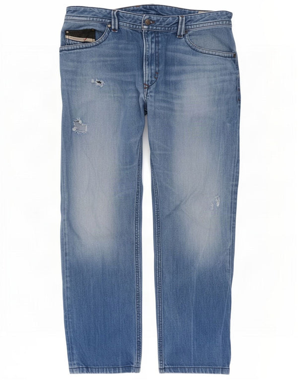 Jeans dritti invecchiati da uomo Diesel W40 L30 in cotone blu
