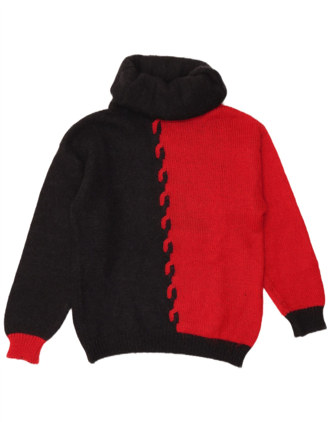Sandhu Maglione da uomo con collo alto e maglione a blocchi di colore rosso grande