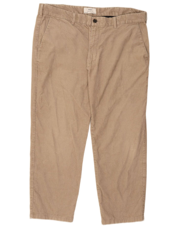 Pantaloni di velluto a coste vestibilità regolare da uomo Marks & Spencer W40 L29 cotone beige