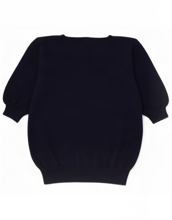 Maglione vintage da donna a maniche corte con scollo a barca UK 16 Large Blu navy