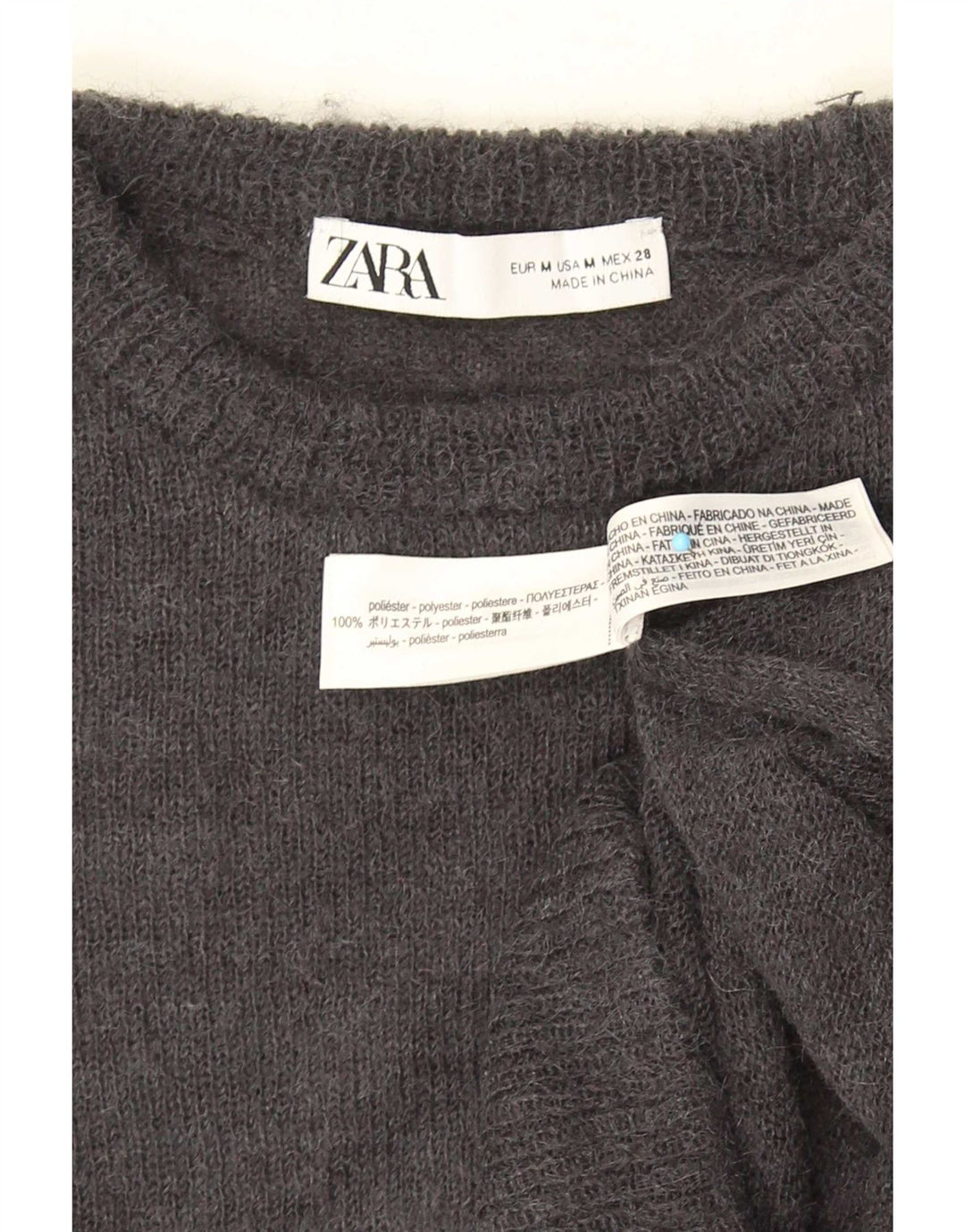 Maglione corto girocollo da donna Zara UK 12 Poliestere grigio medio