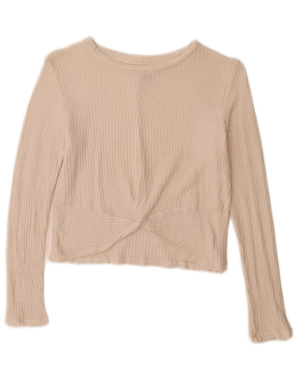Topshop Donna Crop Top Manica Lunga UK 8 Small Viscosa Bianca