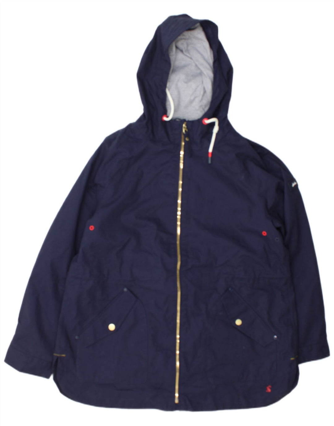 Giacca antipioggia con cappuccio da donna Joules UK 14 grande cotone blu navy