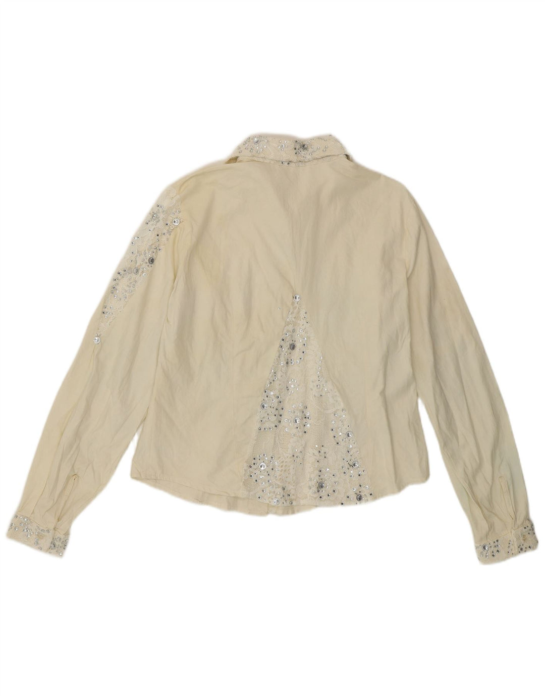 Camicetta camicia vintage da donna UK 12 medio bianco sporco floreale