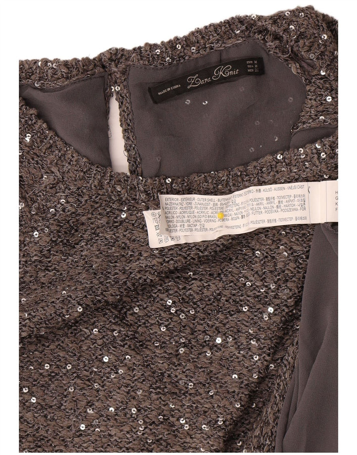 Top tunica con maniche a 3/4 da donna Zara UK 14 Poliestere screziato grigio medio