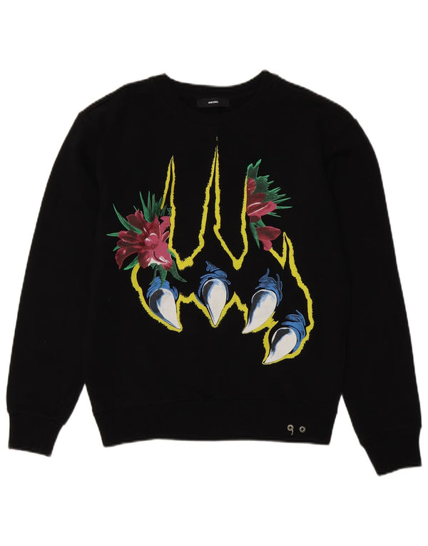 DIESEL Felpa con grafica da donna Maglione UK 10 Piccolo cotone nero