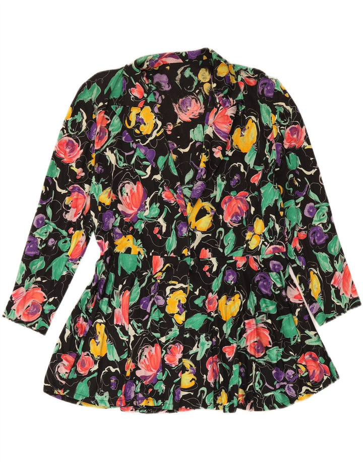 Giacca blazer da donna VINTAGE UK 12 medio multicolore floreale