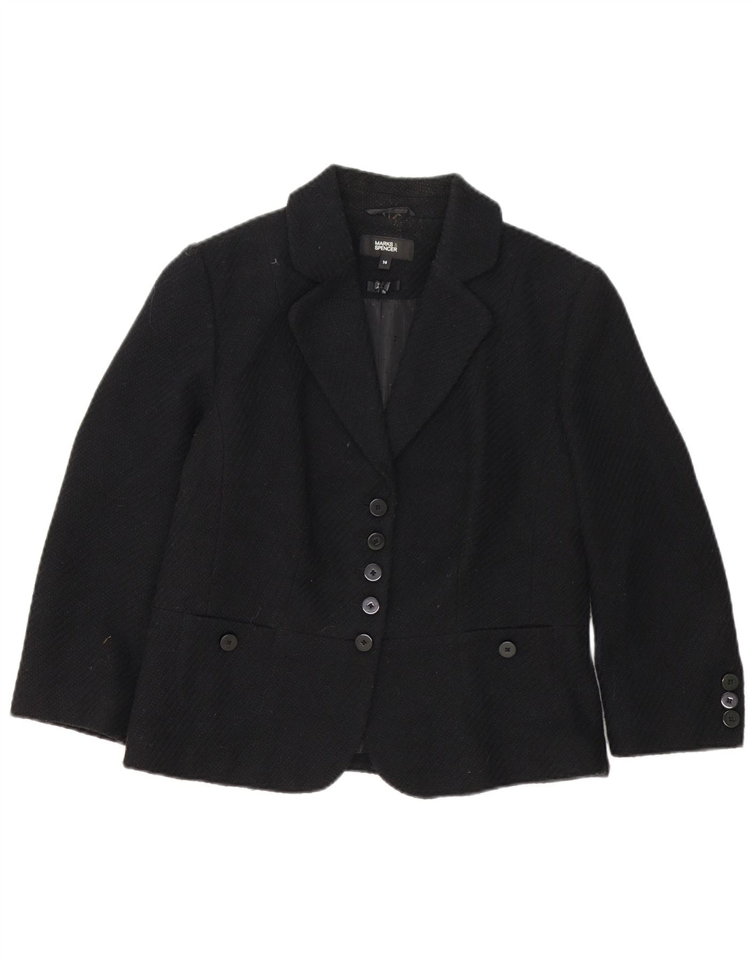 Giacca blazer a 5 bottoni da donna Marks & Spencer UK 14 poliestere nero medio