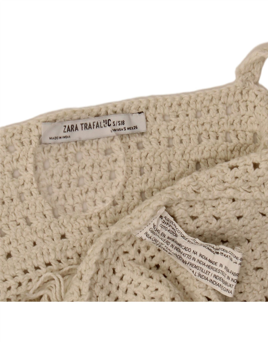 Top Zara da donna all'uncinetto con canotta UK 8 piccolo in cotone bianco sporco