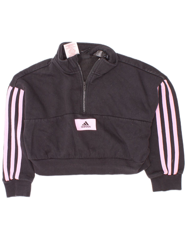 Felpa Adidas per bambina con collo corto e zip, 5-6 anni, cotone nero