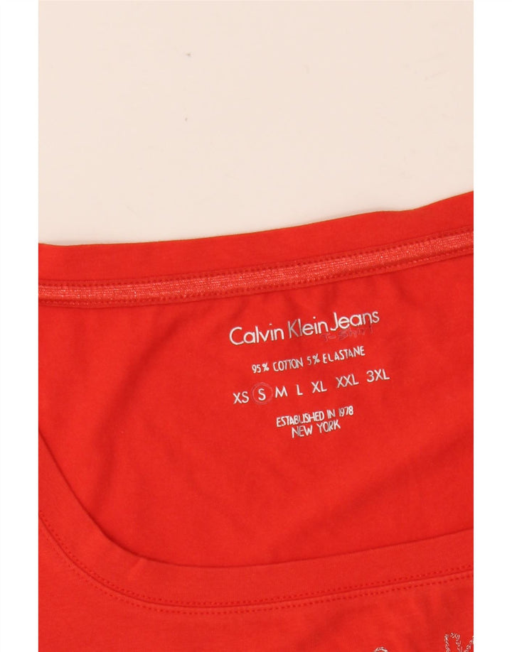 CALVIN KLEIN JEANS T-shirt grafica da donna Top UK 8 Small Rosso Cotone