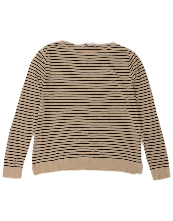 Maglione maglione girocollo da donna Zara UK 10 piccolo a righe bianco sporco