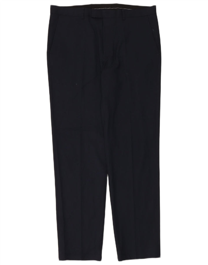 Pantaloni da abito su misura da uomo Marks & Spencer W36 L33 poliestere blu navy